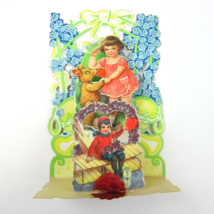 Vintage Valentine Honeycomb 3D Pop Up Die Cut Girl Pink Dress Boy Blue Flowers - £15.94 GBP