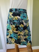 ANN TAYLOR Tropical Watercolor Blue Floral Hawaiian Skirt Lined Sz 12 - £7.78 GBP