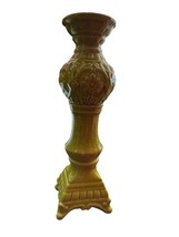 Vintage Ceramic Ornate Yellow-Green Candle Holder 16&quot; Height SKU CS7973/S636703 - $22.43