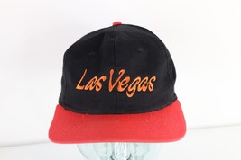 Vintage 90s Streetwear Faded Spell Out Cursive Las Vegas Snapback Hat Black Red - $24.70