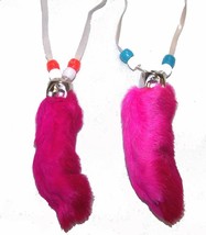 PINK RABBIT FOOT NECKLACE w beads suede leather bunny feet jewelry mens womens - £3.71 GBP