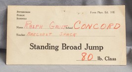 Vintage Pittsburgh Public Schools Standing Broad Jump Card 1940&#39;s jds - £7.03 GBP