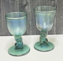 2 Loren Chapman Art Glass Iridescent Wine Goblets Nautilus Stem Laguna B... - £94.84 GBP