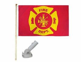 5&#39; Wooden Flag Pole Kit W/Nylon White Bracket 3x5 Fire Department Poly Flag - £19.51 GBP