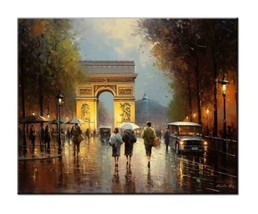 Rainy Night in Paris-Gorgeous work of Champs-Élysées with Arc de Triomphe Giclee - £6.79 GBP+