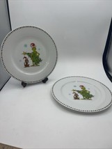 Dr Seuss The Grinch &amp; Max Christmas Tree 10.5&quot; Ceramic Dinner Plate Set ... - £25.63 GBP