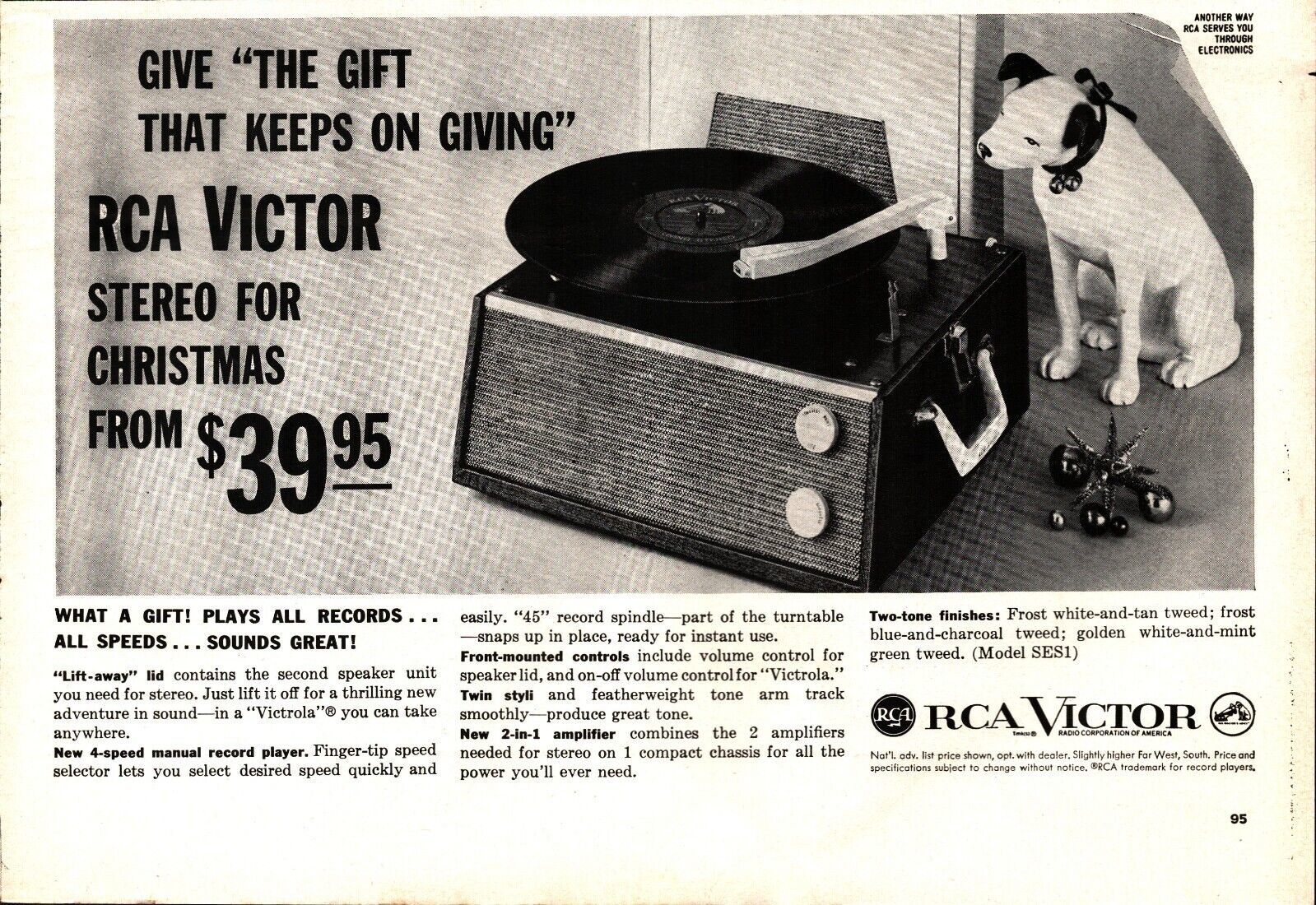 1959 RCA Victor Victoria Stereo Turntable Record Player Photo rca dog Print Ad - $25.05