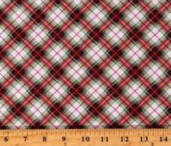 Cotton Diagonal Plaid Red Green White Silver Fabric Print by the Yard D400.38 - £23.42 GBP