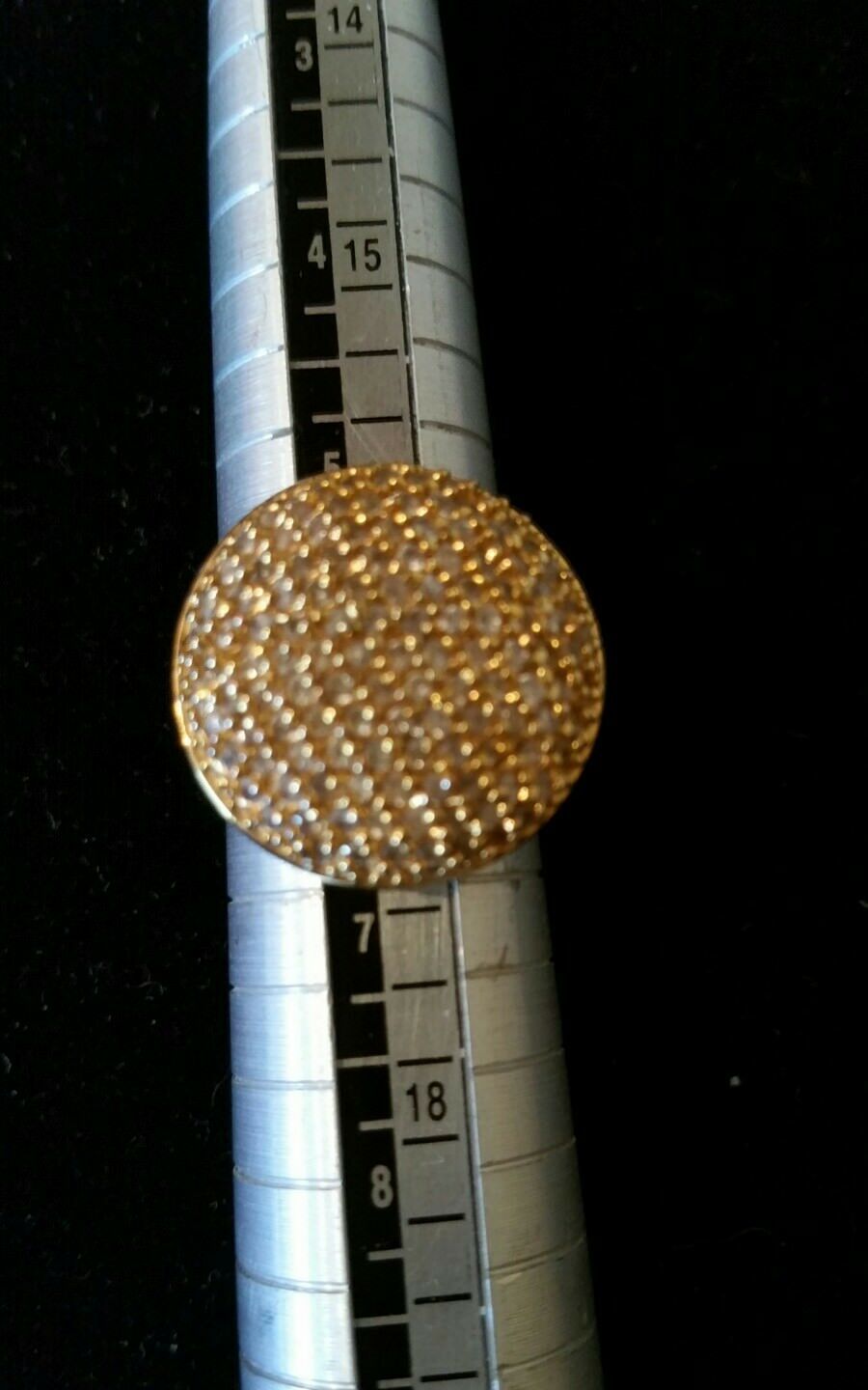 Size 6 Unbranded Yellow Gold Tone Round Dome Ring Clear Prong Set Pave Stones Item image 7