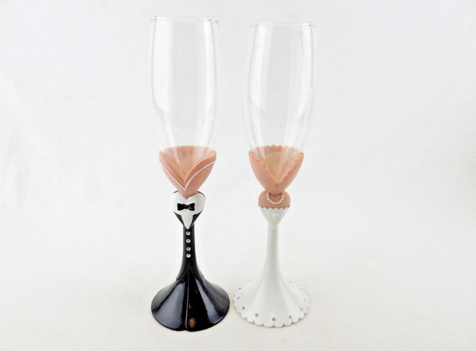 Wedding Reception Toasting Flutes ~ Bride&Groom Champagne Glasses, Cassiani #436 - $12.69