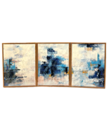Framed Wall Art Modern Abstract Canvas 3-PC Set Blue White 36&quot; Length 12... - £35.69 GBP