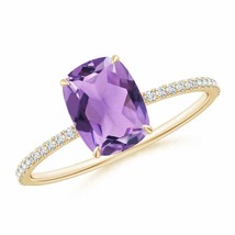 ANGARA Thin Shank Cushion Cut Amethyst Ring With Diamond Accents - £511.65 GBP