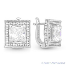 Cubic Zirconia CZ Crystal Micro-Pave Sterling Silver Square Latchback Earrings - £82.38 GBP