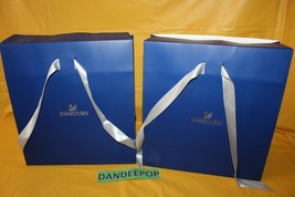 2 Swarovski Crystal Swan Logo Blue Med Fold Over Top Empty Shopping Gift Bags  - £23.73 GBP