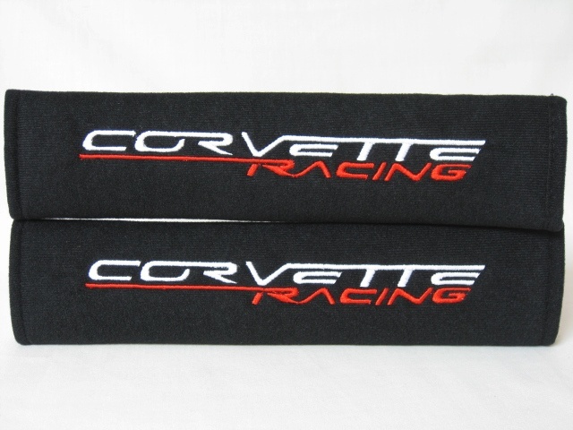 2 pieces (1 PAIR) Corvette Racing Embroidery Seat Belt Cover Pads (Black pads) - $16.99