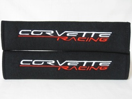 2 pieces (1 PAIR) Corvette Racing Embroidery Seat Belt Cover Pads (Black pads) - £13.33 GBP