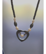 Hematite open heart pendant vintage necklace - $19.75