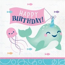 Narwhal Party Happy Birthday Lunch Napkins Paper 16 Pack Narwhal Party Tableware - £12.14 GBP