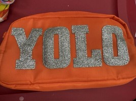 New YOLO Casemate Orange Silver Sparkle Oversize Pencil Pen Pouch Zipper... - $9.99