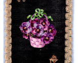 Handmade Embroidered Fabric Add-on Diecut Pansy Flower Baskets UNP Postc... - $10.84