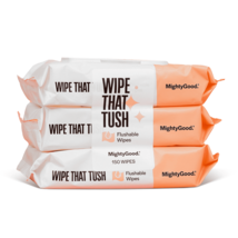 MightyGood Brand - Wipe That Tush Flushable Wipes - 3 Packs of 50 Wipes,150 Tota - £28.18 GBP