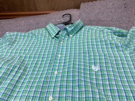CHAPS EASY CARE Men&#39;s Shirt Size 2XL Plaid Green Button Up Long Sleeve - $14.84
