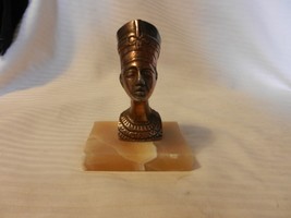 Egyptian Queen Nefertiti Cast Copper Colored Metal Figurine, Stone Base - $76.00