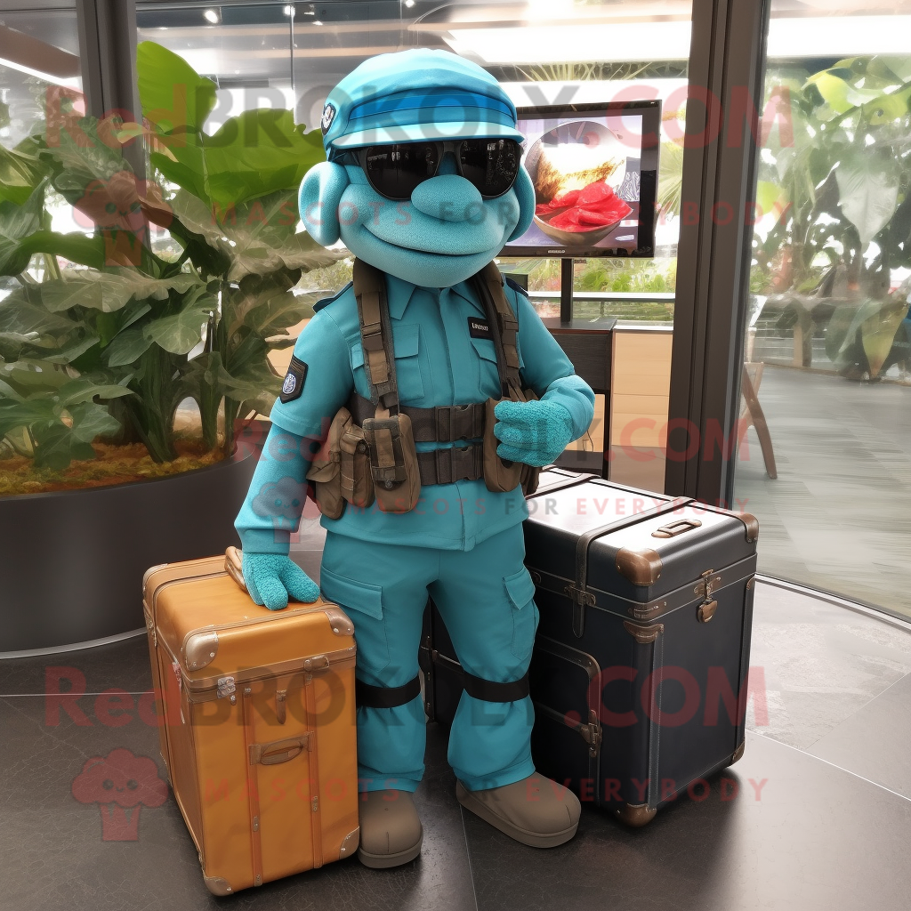 Turquoise Marine Recon mascot costume character dressed with a Cargo Pan... - $1,199.00
