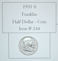 1951 S Franklin Half Dollar, # 244, half dollar coin, vintage coins, rar... - £48.48 GBP