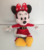 Disney Parks Christmas Minnie Mouse Santa Dress Polka Dots Plush Stuffed Animal - $11.86