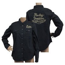 Harley-Davidson Women&#39;s Black Shoulder Stud Denim L/S Woven Shirt - £28.32 GBP