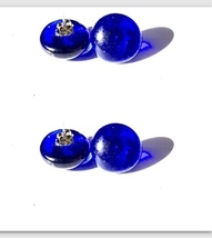 Set of 2 cobalt blue glass button pierced earrings with posts - $38.99