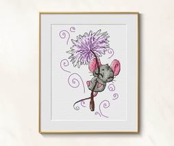 Mouse Cross Stitch Parachuter pattern pdf - Flower Parachute Funny Embroidery  - £6.13 GBP