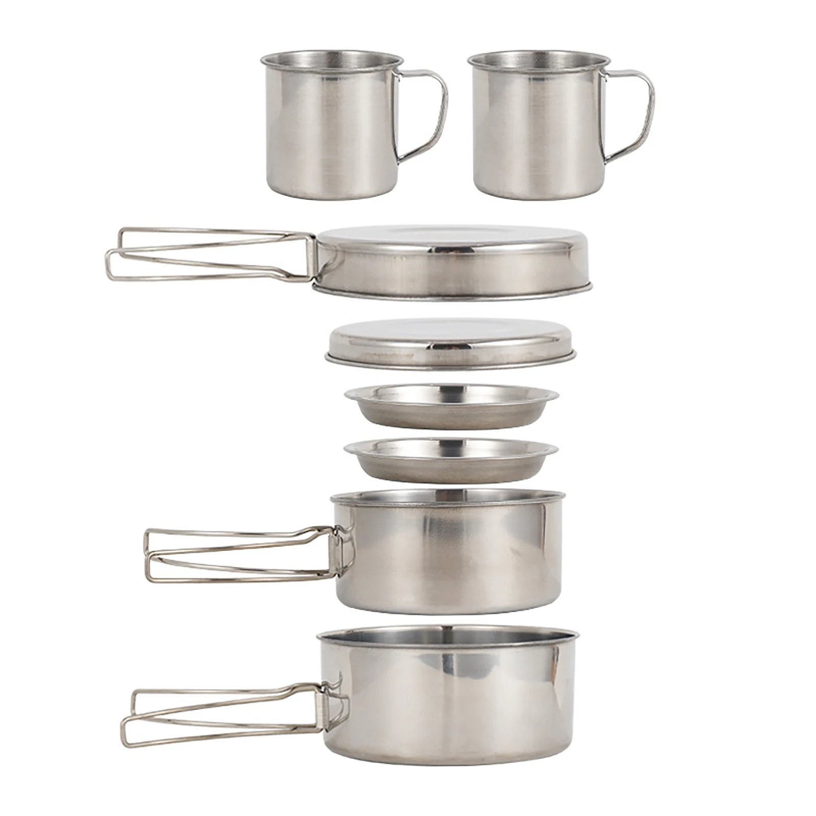 8PCS Camping Cookware Kit Portable Lightweight Stainless Steel Cooking Pot Pan - £19.39 GBP