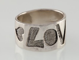 LOVE Sterling Silver Wide Band Ring Size 6.5 - £79.12 GBP