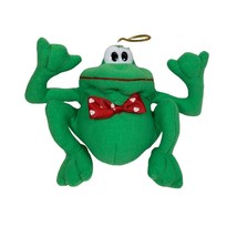Vintage Fun World Christmas Frog 5&quot; Green Stuffed Plush Toad - $13.68
