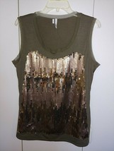 Studio Y Ladies Dressy Sleeveless Sequinned Front Green Knit Pullover TOP-L-NWOT - £7.18 GBP