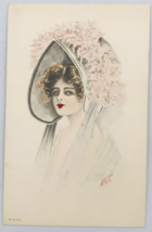 Antique 1900&#39;s G&amp;B Victorian Lady w/ Big Pink Hat Fashion Glamour Postcard - £9.31 GBP