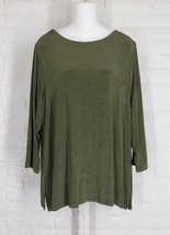 CHICOS Travelers Slinky Knit Top Blouse Criss Cross Back Olive Green Siz... - $39.59