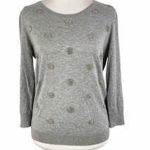 Talbots Sequin Polka Dot Sweater Womens Medium Grey Round Neck Knit Pull... - £23.18 GBP