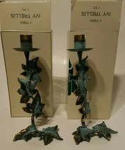 PartyLite Set of 2 9" Ivy Trellis Brass & Green Candle Stick Holders NIB  #P0804 - $33.99