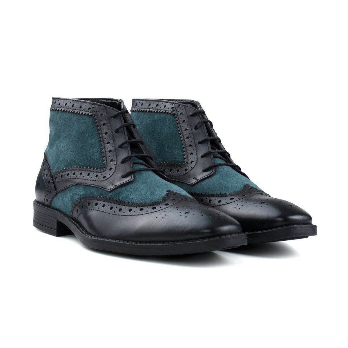Men's Two Tone Brogues Toe Wing Tip Tweed Suede Leather High Ankle Boots US 7-16