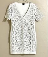 French Connection White Crochet Embroidery Mini Short Dress V Neck Sz 10 L - £38.27 GBP