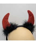 Red Devil Horns / Cat Ears Headband Feathers and Glitter Black and Red C... - $111.91 MXN