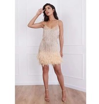 Heavy Sequins Feather Suspender Dress Women Fashion  Tel Stitching Mini Dress Be - £99.74 GBP