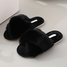 Y winter house women fur slippers fuzzy cross band open toe girls shoes non slip indoor thumb200