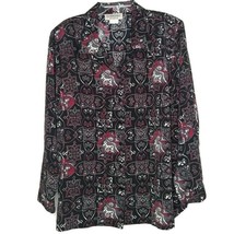 DonnKenny Size 1X Womens Blouse V-Neck Long Sleeve Button Front Dark - £11.12 GBP