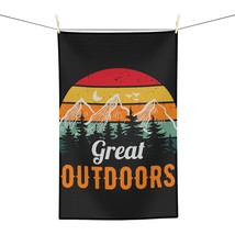 Retro Sunset and Mountain Range Tea Towel | Great Outdoors | Kitchen Decor | Mic - $18.54