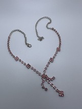 Vintage Pink Rhinestone Y Necklace 16&quot; NB2 - $12.62