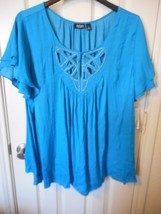 Women&#39;s a.n.a. Embellished Short Sleeve Blouse Meridian Blue Size 1X NEW - £17.49 GBP